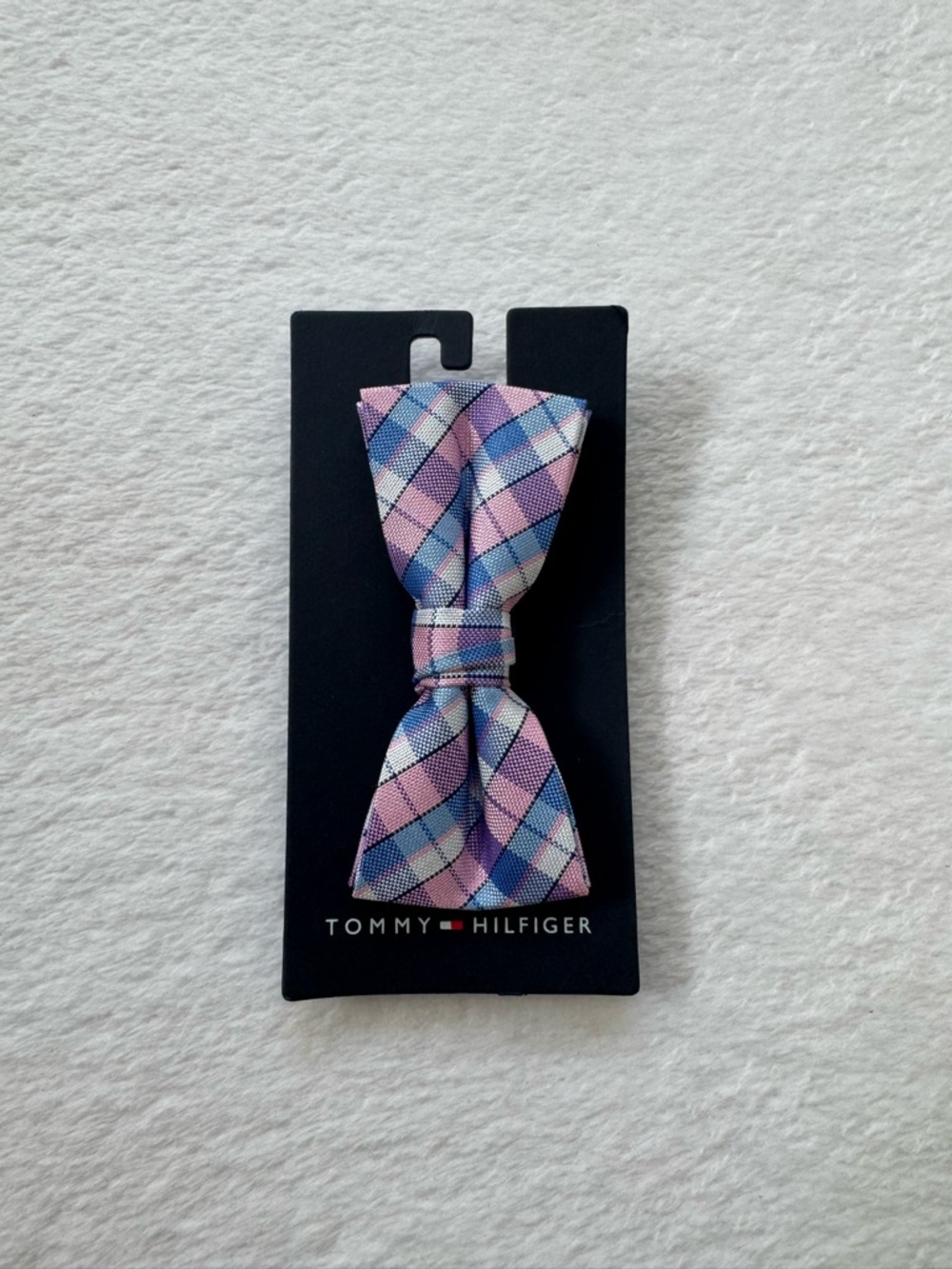 Tommy Hilfiger Pink and Blue Plaid Bow Tie